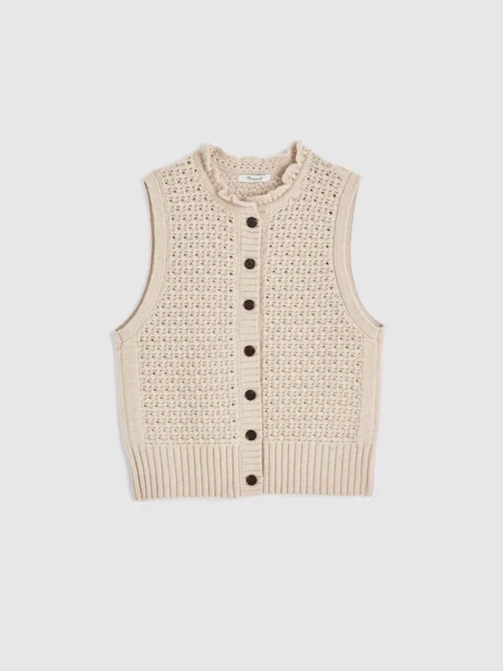 Madewell Cream Knit Sleeveless Button-Front Sweater Vest - Picture 3 of 4